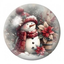 Cabochon en Verre Illustré Bonhomme de Neige au Poinsettia 12 à 25mm pour la Création de Bijoux Fantaisie - DIY