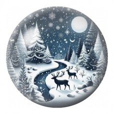 Cabochon en Verre Illustré Cerf dans la Forêt Enneigée 12 à 25mm pour la Création de Bijoux Fantaisie - DIY