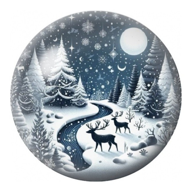 Cabochon en Verre Illustré Cerf dans la Forêt Enneigée 12 à 25mm