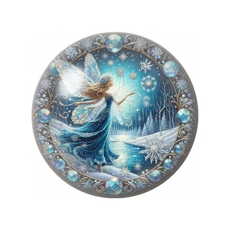 Cabochon en Verre Illustré Fée Bleue au Lac Gelé 12 à 25mm