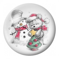 Cabochon en Verre Illustré Bonhomme de Neige et Ourson 12 à 25mm pour la Création de Bijoux Fantaisie - DIY