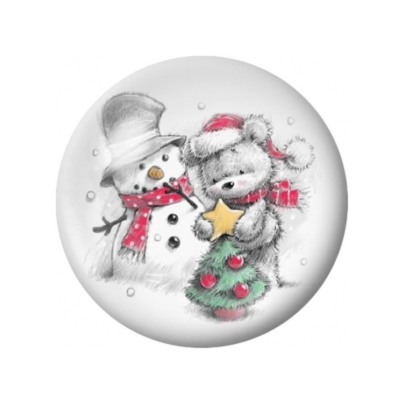 Cabochon en Verre Illustré Bonhomme de Neige et Ourson 12 à 25mm