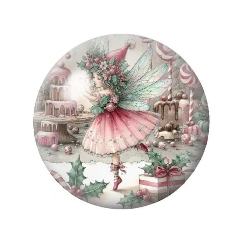 Cabochon en Verre Illustré Fée Rose au Village de Noël 12 à 25mm