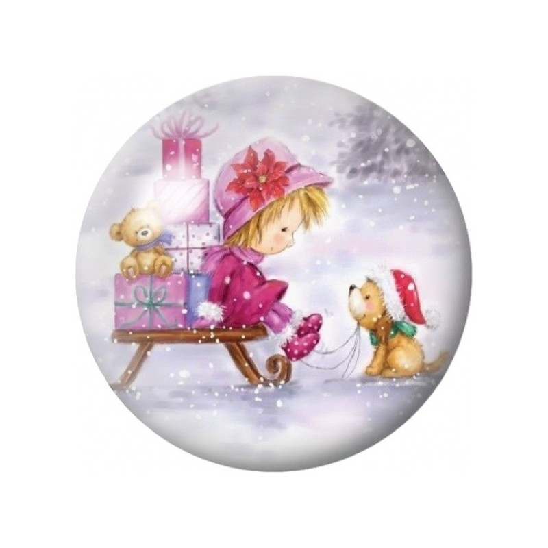 Cabochon en Verre Illustré Fillette au Traîneau de Cadeaux 12 à 25mm