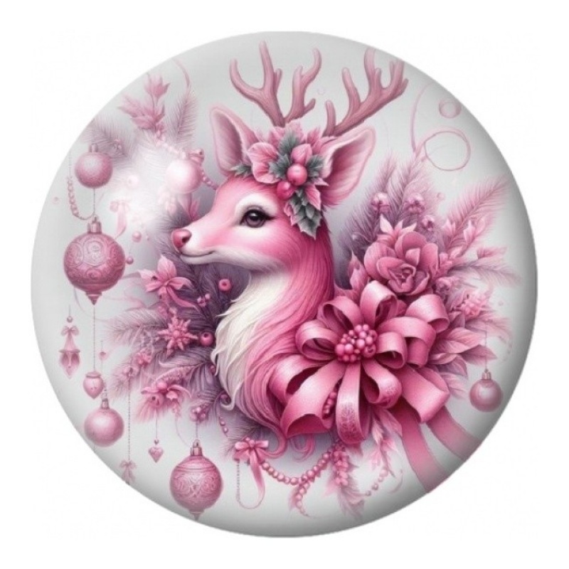Cabochon en Verre Illustré Cerf Rose aux Fleurs 12 à 25mm