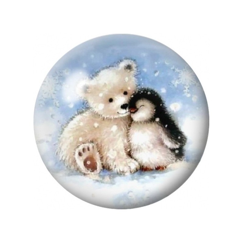 Cabochon en Verre Illustré Ourson et Pingouin dans la Neige 12 à 25mm