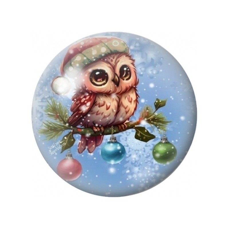 Cabochon en Verre Illustré Hibou aux Boules Colorées 12 à 25mm