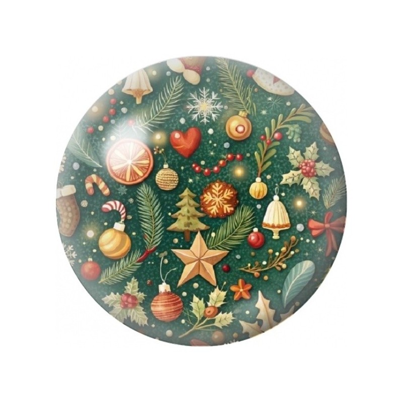 Cabochon en Verre Illustré Motifs de Noël sur Fond Vert 12 à 25mm