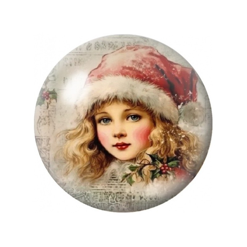 Cabochon en Verre Illustré Fillette Vintage au Bonnet Rouge 12 à 25mm
