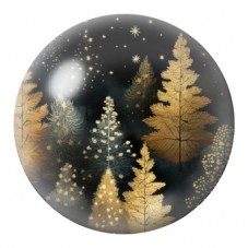 Cabochon en Verre Illustré Sapins Dorés dans la Nuit 12 à 25mm pour la Création de Bijoux Fantaisie - DIY