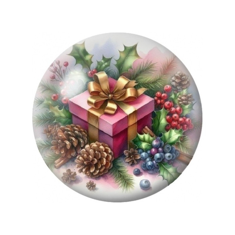 Cabochon en Verre Illustré Cadeau Rouge au Houx 12 à 25mm