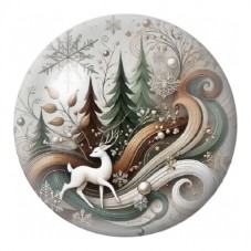 Cabochon en Verre Illustré Renne Blanc au Paysage Abstrait 12 à 25mm pour la Création de Bijoux Fantaisie - DIY