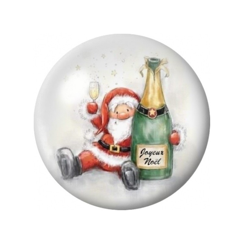 Cabochon en Verre Illustré Père Noël au Champagne 12 à 25mm