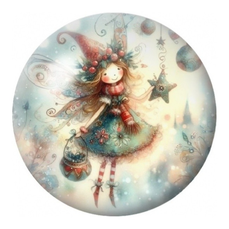 Cabochon en Verre Illustré Fée de Noël à l’Étoile 12 à 25mm