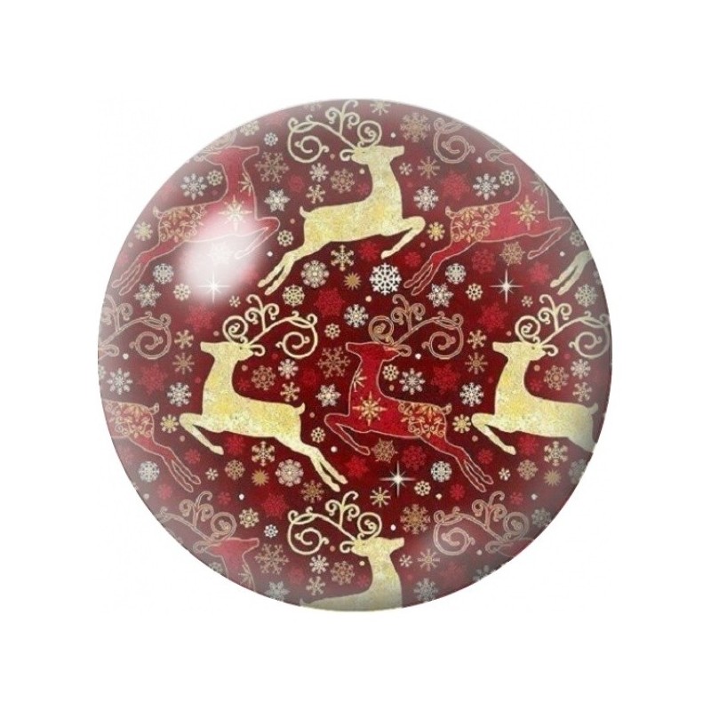 Cabochon en Verre Illustré Cerfs Dorés sur Fond Rouge 12 à 25mm