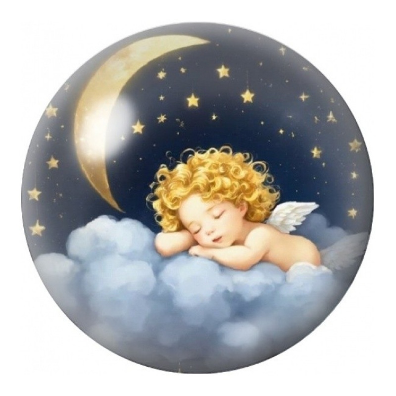 Cabochon en Verre Illustré Ange Endormi sous la Lune 12 à 25mm