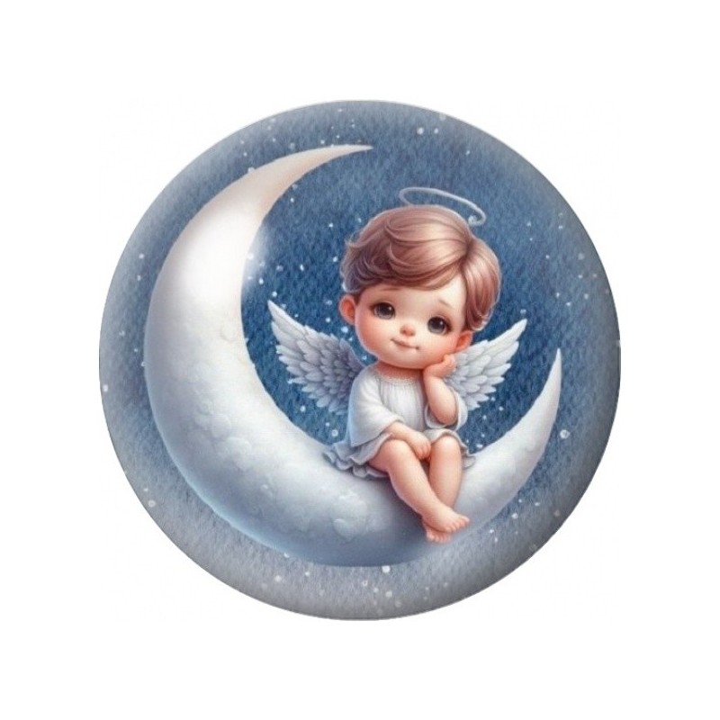 Cabochon en Verre Illustré Angelot sur un Croissant de Lune 12 à 25mm
