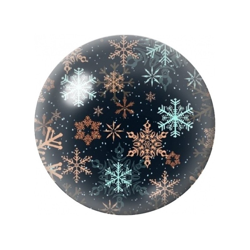 Cabochon en Verre Illustré Flocons Cuivrés et Turquoise 12 à 25mm