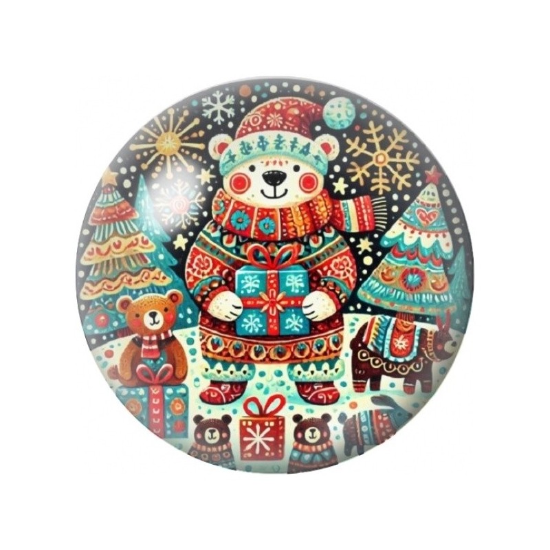 Cabochon en Verre Illustré Ours de Noël Folklorique 12 à 25mm