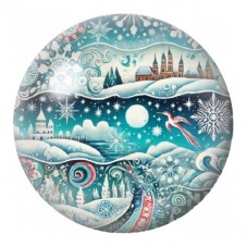 Cabochon en Verre Illustré Village au Bord de la Mer Enneigée 12 à 25mm pour la Création de Bijoux Fantaisie - DIY