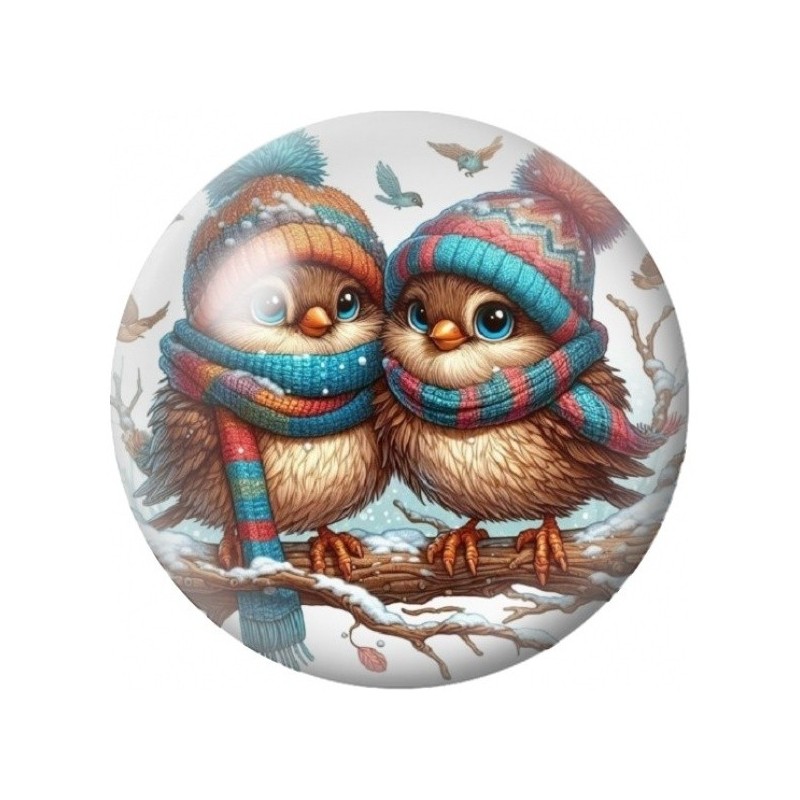 Cabochon en Verre Illustré Duo de Chouettes en Tartan 12 à 25mm