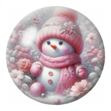 Cabochon en Verre Illustré Bonhomme de Neige Rose Fleuri 12 à 25mm pour la Création de Bijoux Fantaisie - DIY