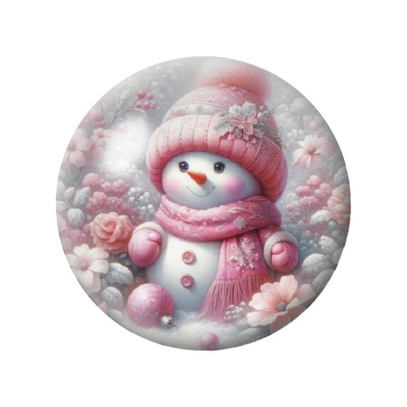 Cabochon en Verre Illustré Bonhomme de Neige Rose Fleuri 12 à 25mm