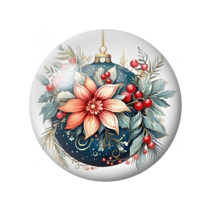 Cabochon en Verre Illustré Boule Bleue au Poinsettia 12 à 25mm