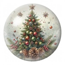 Cabochon en Verre Illustré Sapin Vintage aux Pommes de Pin 12 à 25mm pour la Création de Bijoux Fantaisie - DIY