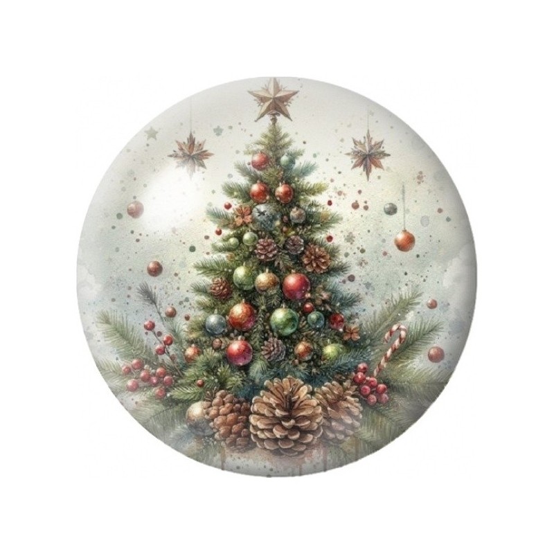 Cabochon en Verre Illustré Sapin Vintage aux Pommes de Pin 12 à 25mm
