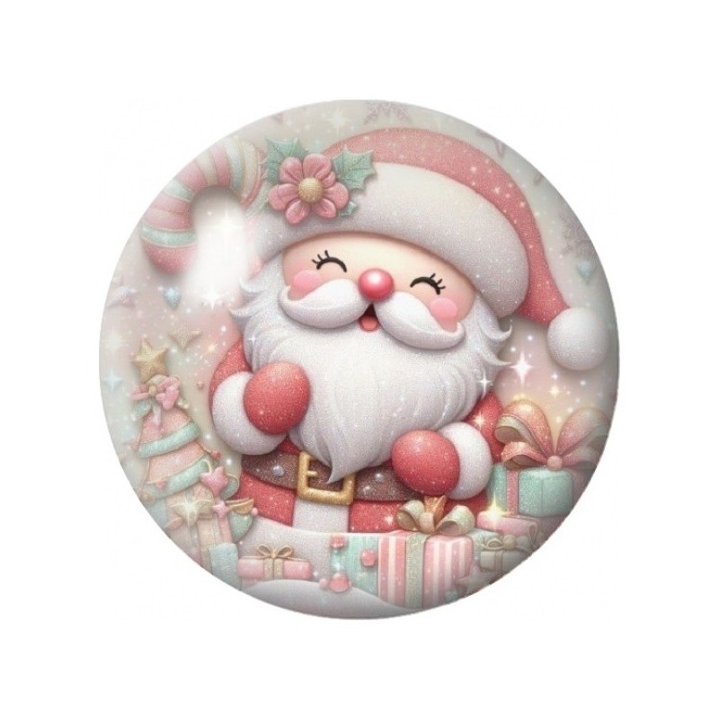 Cabochon en Verre Illustré Père Noël aux Cadeaux Pastel 12 à 25mm