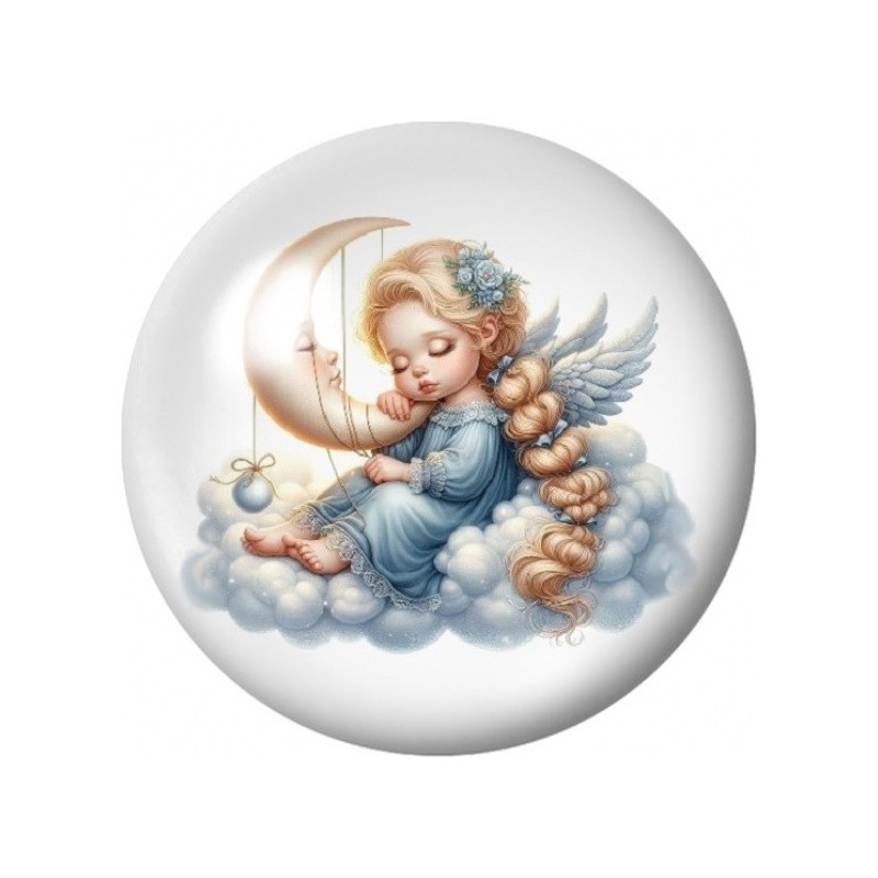 Cabochon en Verre Illustré Ange Bleu sur la Lune 12 à 25mm