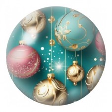 Cabochon en Verre Illustré Boules Or et Rose sur Fond Turquoise 12 à 25mm pour la Création de Bijoux Fantaisie - DIY