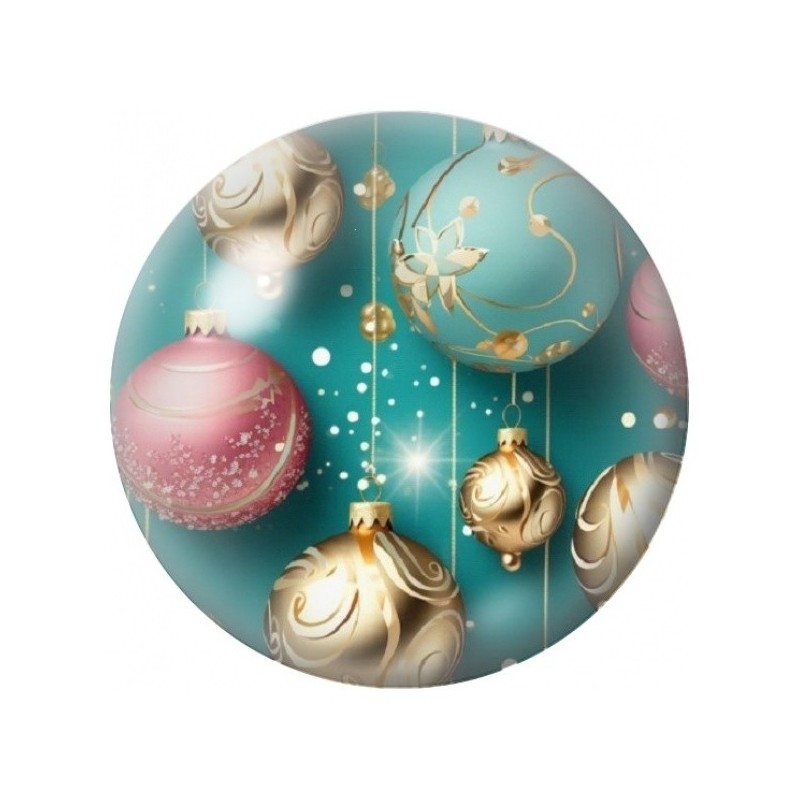 Cabochon en Verre Illustré Boules Or et Rose sur Fond Turquoise 12 à 25mm