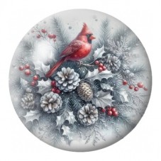 Cabochon en Verre Illustré Cardinal Rouge aux Pommes de Pin 12 à 25mm pour la Création de Bijoux Fantaisie - DIY