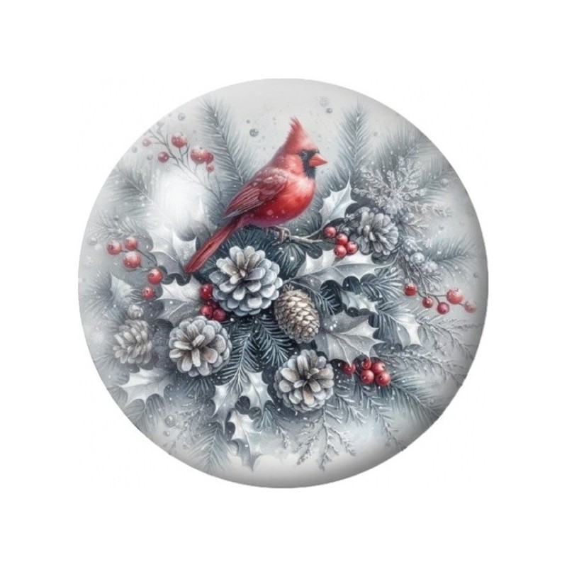 Cabochon en Verre Illustré Cardinal Rouge aux Pommes de Pin 12 à 25mm
