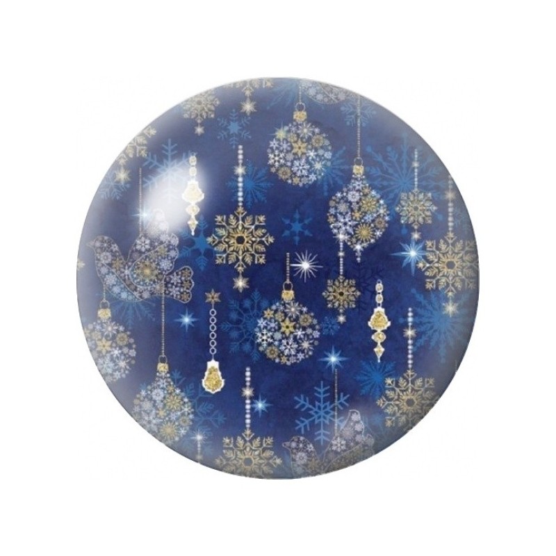 Cabochon en Verre Illustré Boules Bleues aux Flocons Dorés 12 à 25mm