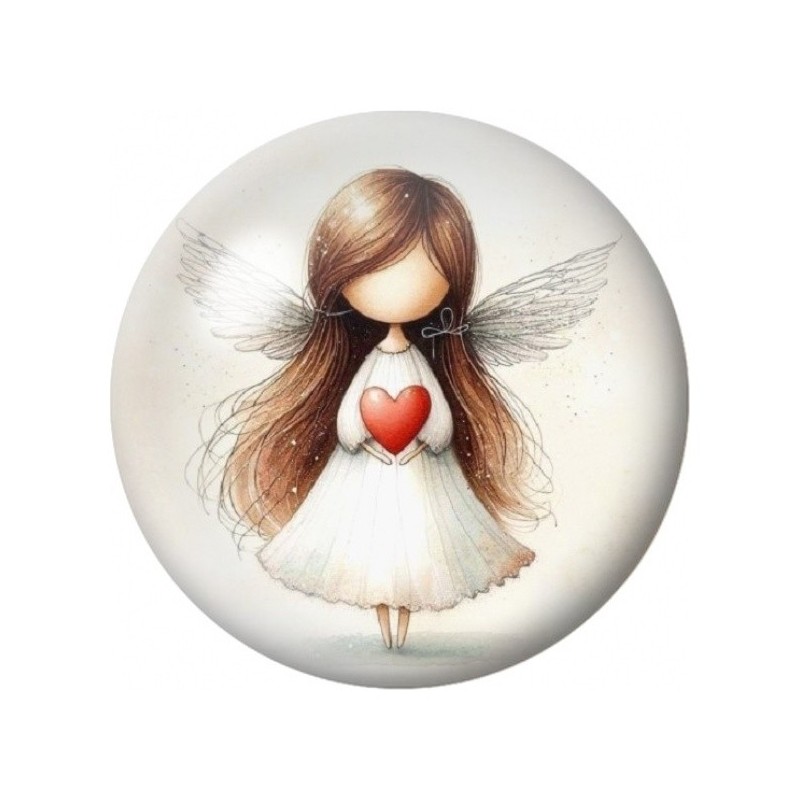 Cabochon en Verre Illustré Ange aux Longs Cheveux et au Cœur 12 à 25mm