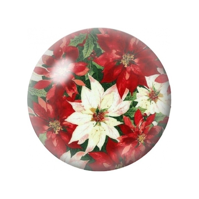 Cabochon en Verre Illustré Bouquet de Poinsettias Rouge et Ivoire 12 à 25mm