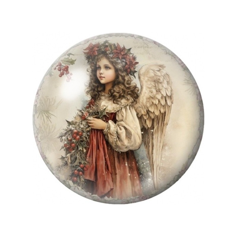 Cabochon en Verre Illustré Ange Vintage au Bouquet 12 à 25mm