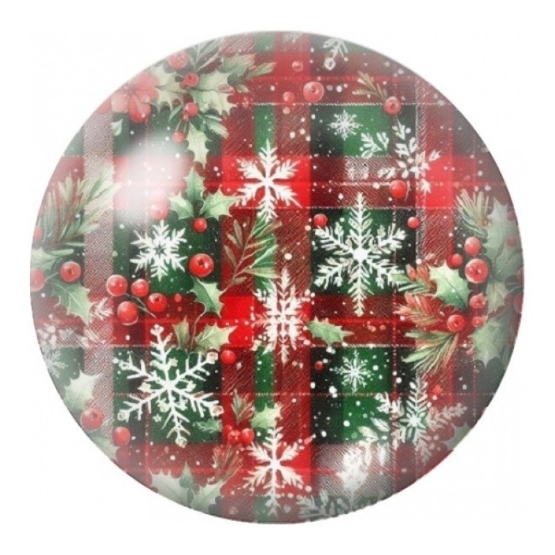 Cabochon en Verre Illustré Tartan de Noël aux Flocons 12 à 25mm