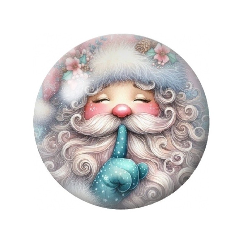 Cabochon en Verre Illustré Père Noël au Bonnet Bleu Fleuri 12 à 25mm