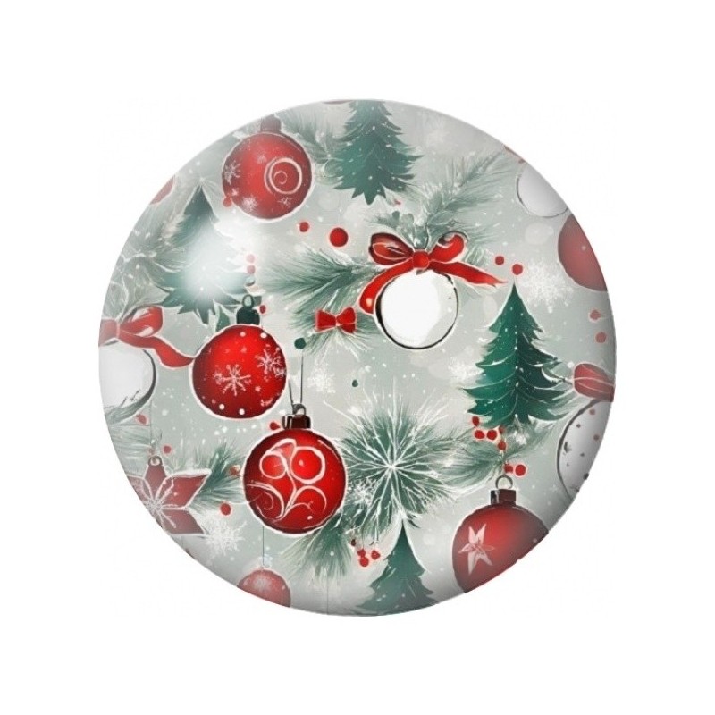 Cabochon en Verre Illustré Boules Rouges et Sapins Argentés 12 à 25mm