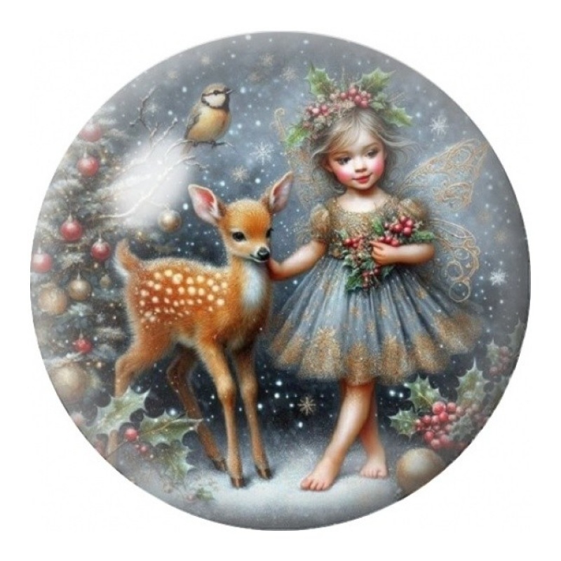 Cabochon en Verre Illustré Fée et Faon dans la Forêt 12 à 25mm