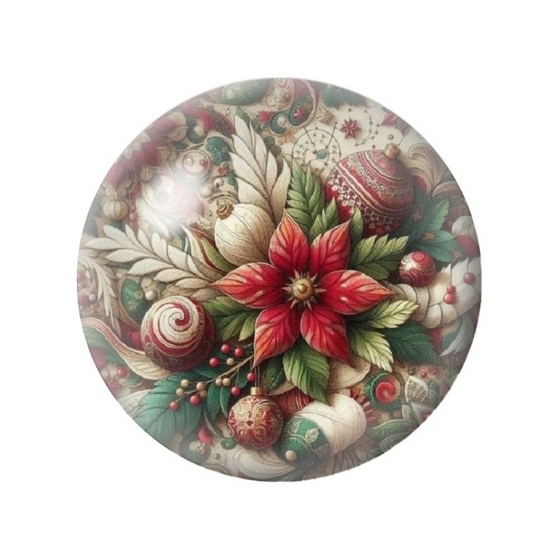Cabochon en Verre Illustré Bouquet de Poinsettias Vintage 12 à 25mm