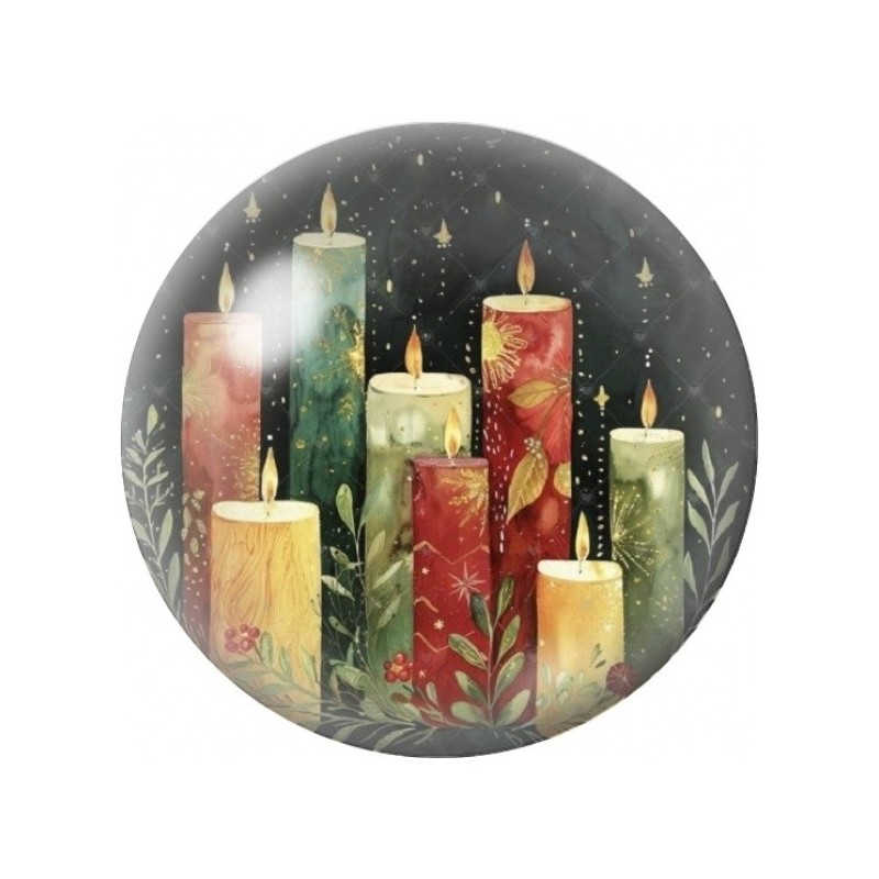 Cabochon en Verre Illustré Bougies de Noël Rouges et Vertes 12 à 25mm