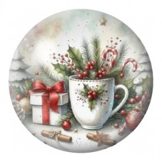 Cabochon en Verre Illustré Tasse de Noël et Cadeau 12 à 25mm pour la Création de Bijoux Fantaisie - DIY