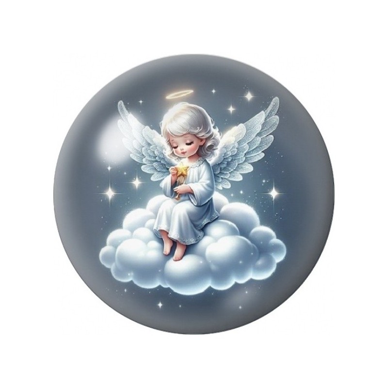 Cabochon en Verre Illustré Petit Ange sur un Nuage 12 à 25mm