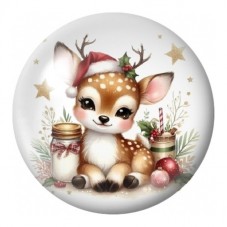 Cabochon en Verre Illustré Faon de Noël 12 à 25mm pour la Création de Bijoux Fantaisie - DIY