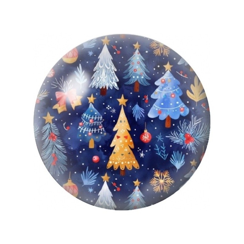 Cabochon en Verre Illustré Sapins Colorés de Noël 12 à 25mm